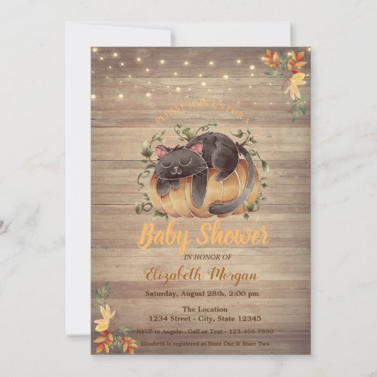 Kat, pompoen, String Lichten, Baby shower hout Kaart (Voorkant)