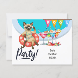 Kat Pool Party voor kattenliefhebbers Briefkaart