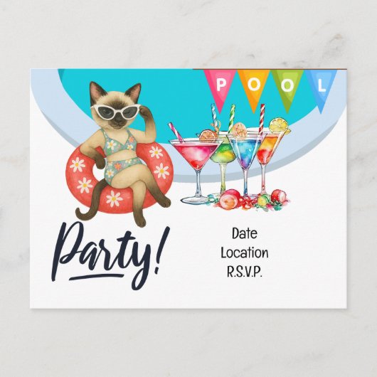 Kat Pool Party voor kattenliefhebbers Briefkaart (Voorkant)