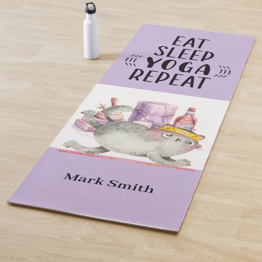 Kat Posing Yoga Eet Slaap Herhaal Yogamat (In situ)