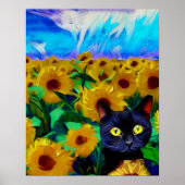 Kat Poster, Zonnebloemenveld, Impressionistische K Poster (Voorkant)
