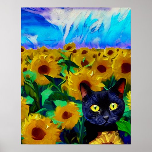 Kat Poster, Zonnebloemenveld, Impressionistische K Poster (Voorkant)