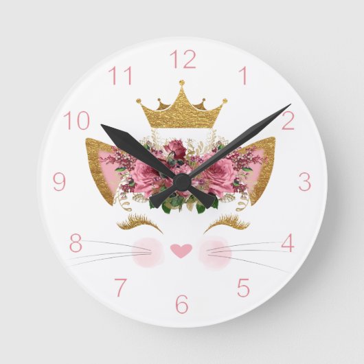 Kat Princess Wall Clock Ronde Klok (Voorkant)