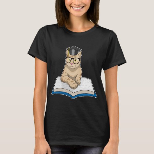Kat Professor Book Glasses T-shirt (Voorkant)