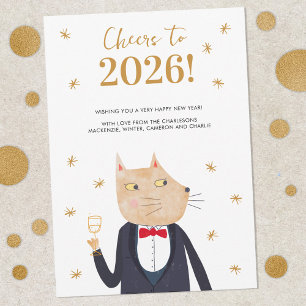 Kat proost op 2026 Persoonlijke Nieuwjaarskaart