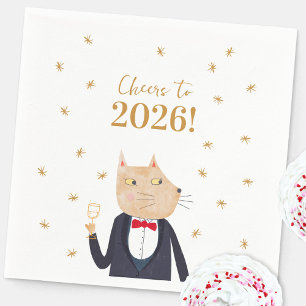 Kat proost op nieuwjaar 2026 servet