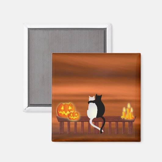 Kat Pumpkins Candles Halloween Magneet (Voorkant / Achterkant)