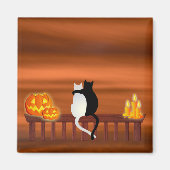Kat Pumpkins Candles Halloween Magneet (Voorkant)