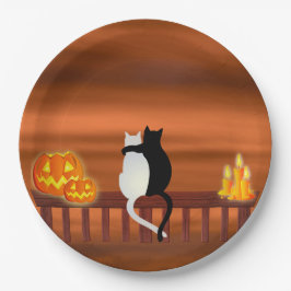 Kat Pumpkins Candles Halloween Papieren Bordje