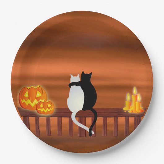 Kat Pumpkins Candles Halloween Papieren Bordje (Voorkant)