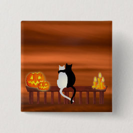 Kat Pumpkins Candles Halloween Vierkante Button 5,1 Cm