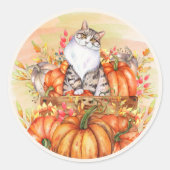 Kat Pumpkins Herfst Autumn Oranje White Ronde Sticker (Voorkant)