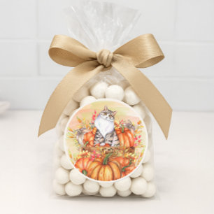 Kat Pumpkins Herfst Autumn Oranje White Ronde Sticker