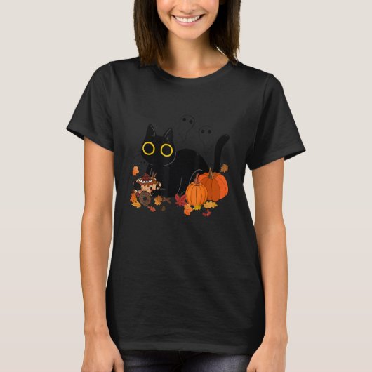 Kat Pumpkins Herfst Thanksgiving Halloween Costume T-shirt (Voorkant)