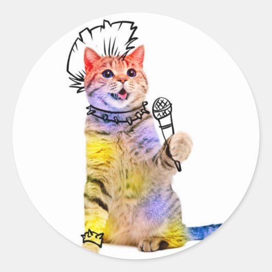 Kat punk cartoon ronde sticker (Voorkant)