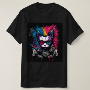Kat punk kleurrijk t-shirt
