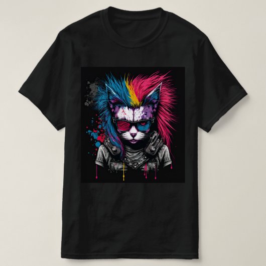 Kat punk kleurrijk t-shirt (Design voorkant)