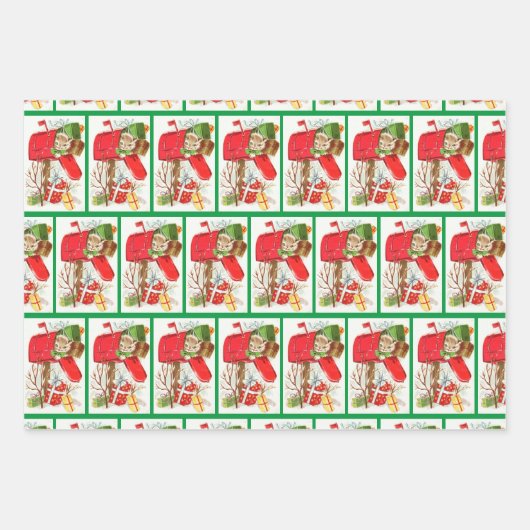  Kat & Puppy Red & Green met 3 kerst Inpakpapier Vel (Voorkant)