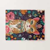 Kat Puzzle Met Kroon En Edelstenen Legpuzzel (Horizontaal)