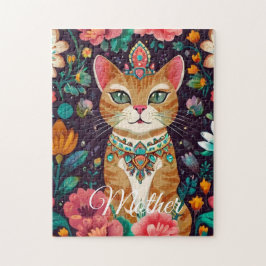 Kat Puzzle Met Kroon En Edelstenen Legpuzzel