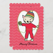Kat pyjama garen breien haakwerk Kerstmis Feestdagenkaart (Voorkant / Achterkant)