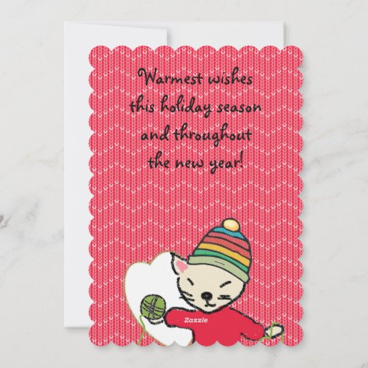 Kat pyjama garen breien haakwerk Kerstmis Feestdagenkaart (Achterkant)