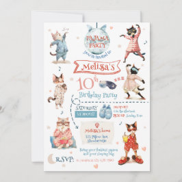 Kat Pyjama Party Uitnodiging voor verjaardag