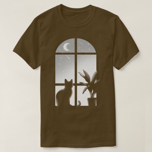 Kat raam Kat kijkt sterren oneindig nachtbeau T-shirt (Design voorkant)