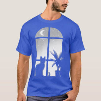 Kat raam Kat kijkt sterren oneindig nachtbeau T-shirt