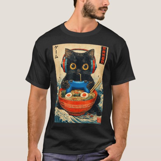 Kat Ramen Japans Grappig Grafisch T-Shirts Kawaii  (Voorkant)