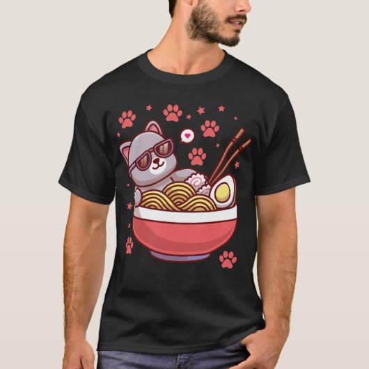 Kat Ramen Japans Grappig Japans Kawaii T-Shirt (Voorkant)