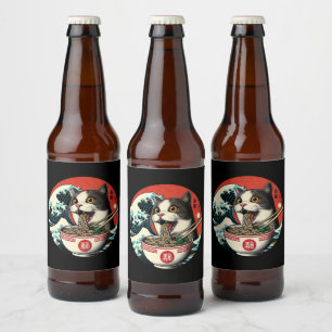 Kat Ramen Japanse Kunst Vintage Stijl Bier Etiket