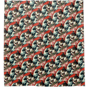 Kat Ramen Japanse Kunst Vintage Stijl Douchegordijn