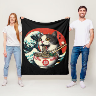 Kat Ramen Japanse Kunst Vintage Stijl Fleece Deken