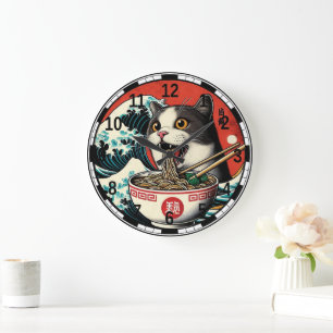 Kat Ramen Japanse Kunst Vintage Stijl Grote Klok