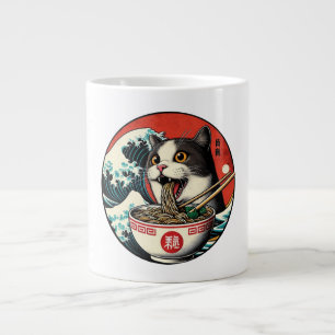 Kat Ramen Japanse Kunst Vintage Stijl Grote Koffiekop