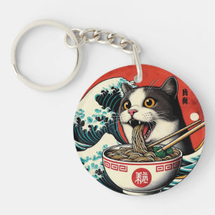 Kat Ramen Japanse Kunst Vintage Stijl Sleutelhanger