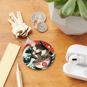 Kat Ramen Japanse Kunst Vintage Stijl Sleutelhanger