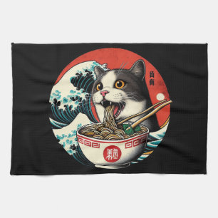 Kat Ramen Japanse Kunst Vintage Stijl Theedoek
