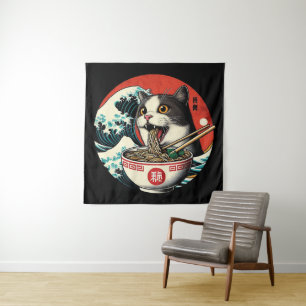 Kat Ramen Japanse Kunst Vintage Stijl Wandkleed