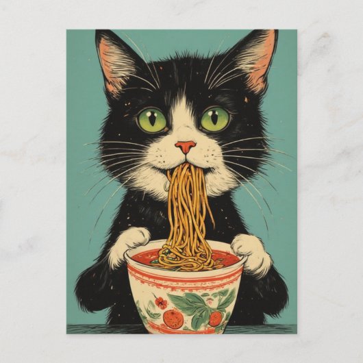 KAT RAMEN NOEDLES ANSICHTKAART BRIEFKAART (Voorkant)