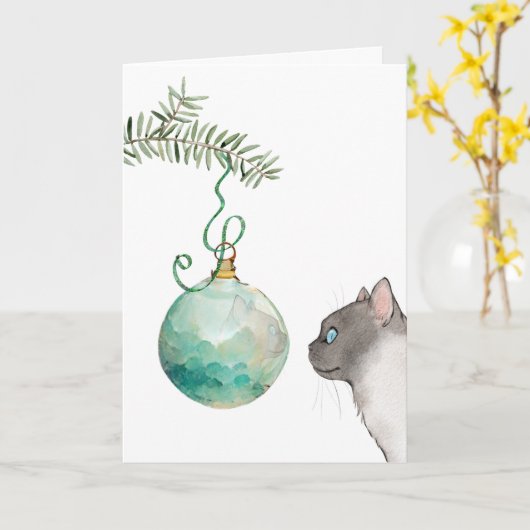 Kat Reflection in een sierkerstkaart Kaart (Gele Bloem)