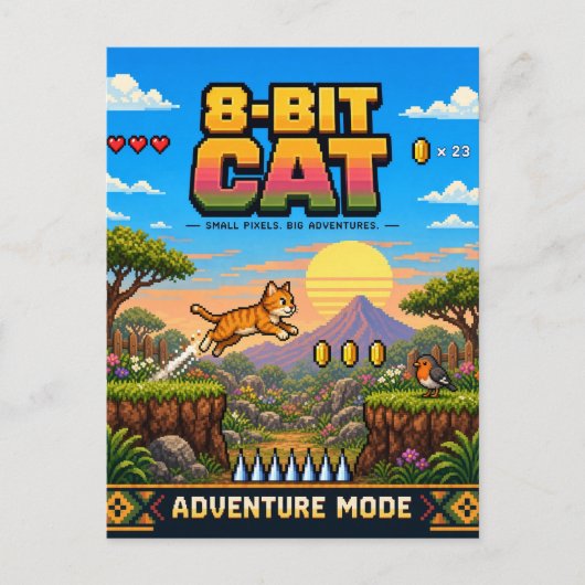 Kat, Retro 8-Bit Pixel Art Briefkaart (Voorkant)