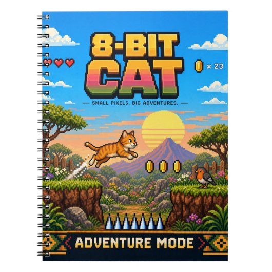 Kat, Retro 8-Bit Pixelkunst Notitieboek (Voorkant)