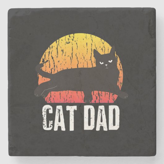 kat | Retro Dierlijk Cadeau Stenen Onderzetter (Voorkant)