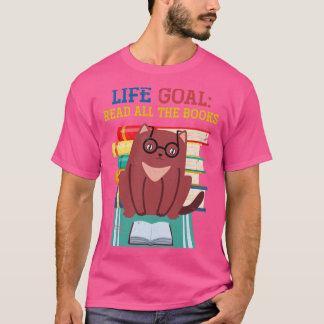 Kat Retro Life Goal Lees alle boeken T-shirt