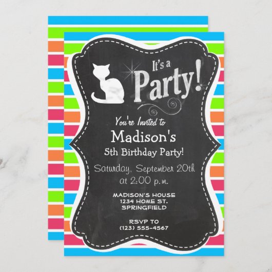 Kat; Retro Neon Regenboog Kaart (Voorkant / Achterkant)