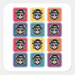 Kat Retro Pop Art Vierkante Sticker