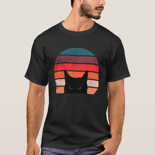 Kat Retro Stijl Zwarte Kitty Katten T-shirt (Voorkant)