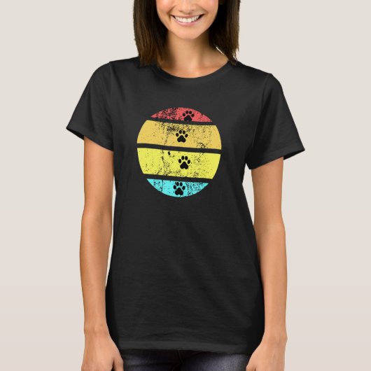 Kat Retro Sunset Leuke Dier Feline Paw Prints T-shirt (Voorkant)